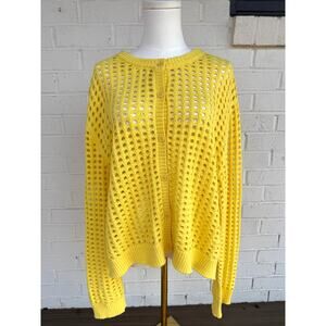 Divided Yellow Open Weave Knit Cardigan Button Front Cotton Blend Size L